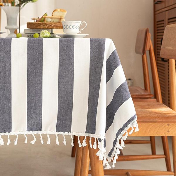 

table cloth simple style tablecloth red & white striped washable cotton linen tassel hem rectangular dining for christmas party