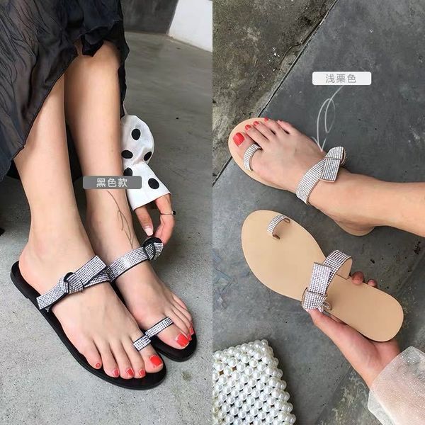 

sandal women's foot strass shoes bottom 2021 sandals out fashion slippers, Black