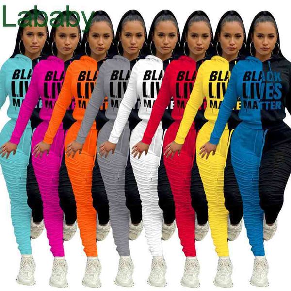 

women tracksuits two piece jogger sets designer stitching pleated pants fabric thickened sportsuit hit the color print sportwear 8 colours, Gray