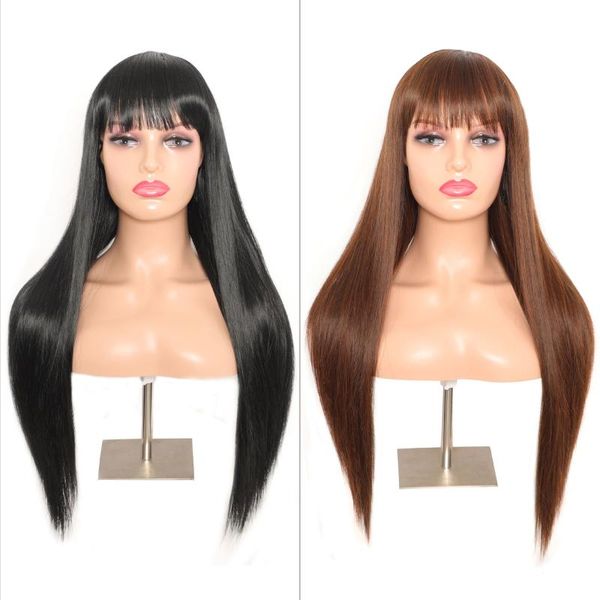 

synthetic wigs women long straight wig natural black with bangs daily heat resistant fiber