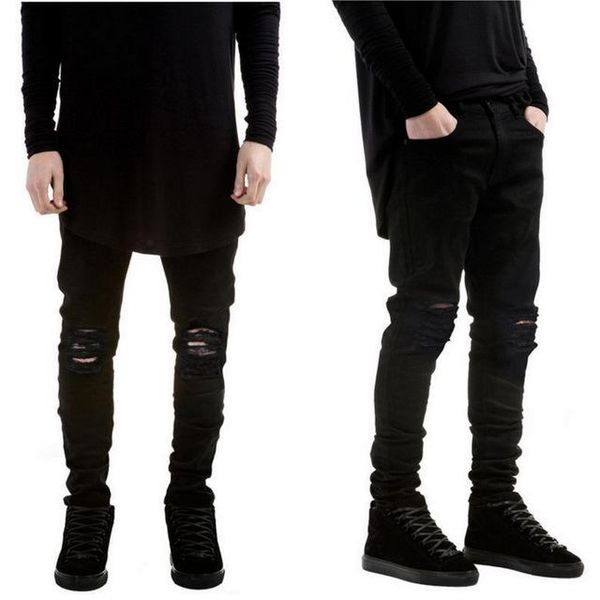 

men's jeans designer brand men black skinny ripped stretch slim fashion hip hop swag man casual denim biker pants overalls jogger, Blue