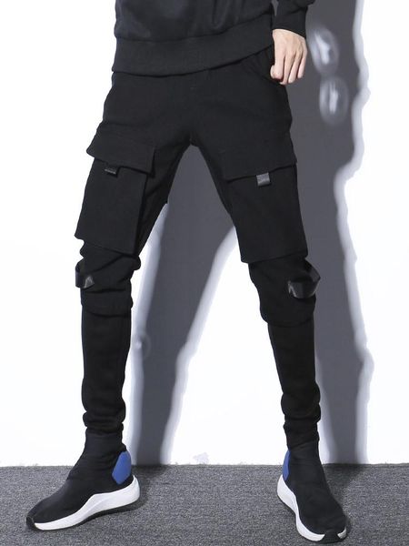 

men's pants 2021 summer mens skinny cargo harajuku hip hop techwear joggers korean fashion streetwear trousers, Black