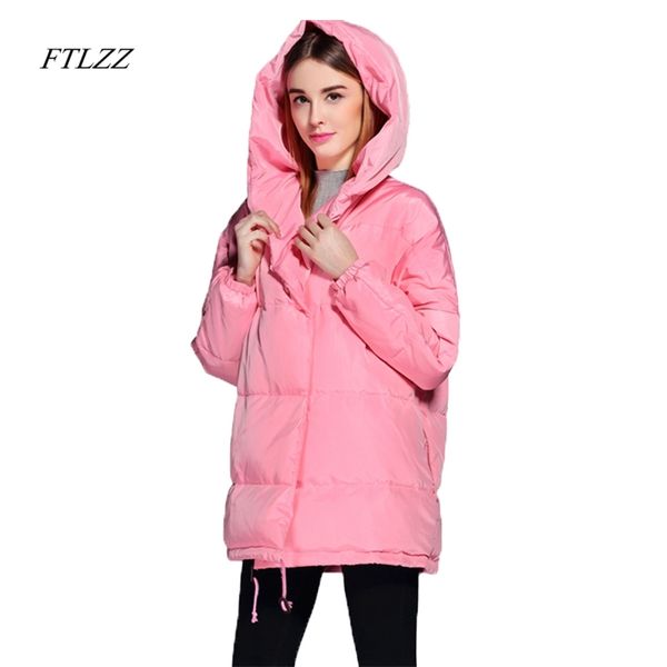 

winter women down coats loose fit hooded parkas casual warm oversize jackets thickness white duck outwear 210430, Black