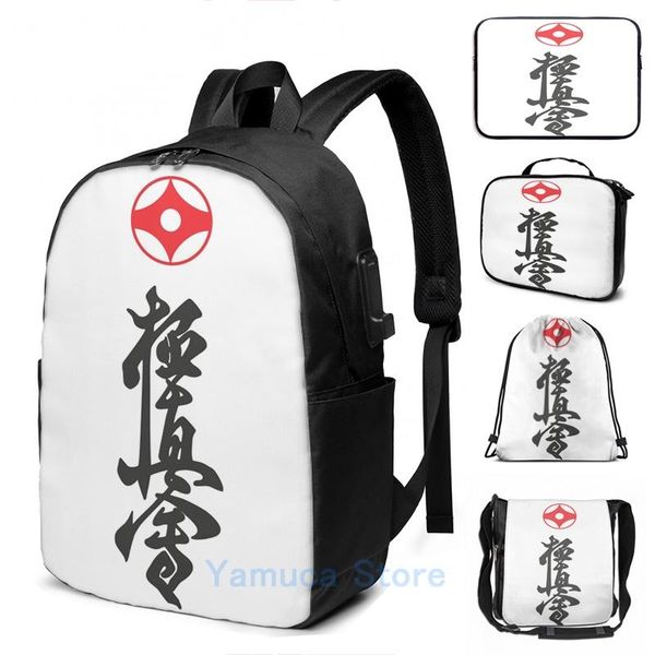 

backpack funny graphic print kyokushin karate (black) usb charge men school bags women bag travel laptop