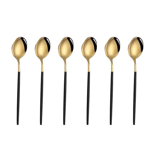 

spoons 6pcs stainless steel modern dessert coffee mixing ice cream tableware polished tea spoon stirring round shape black and gold