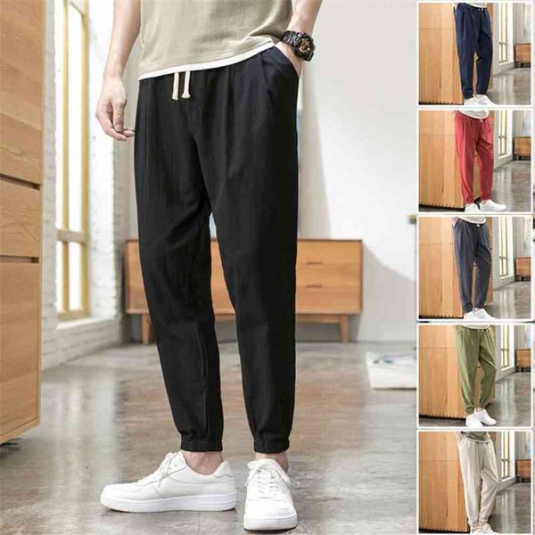 

men's pants chinese style linen casual loose sports pants, hemmed in cotton large linen, harem lantern pmhr, Black