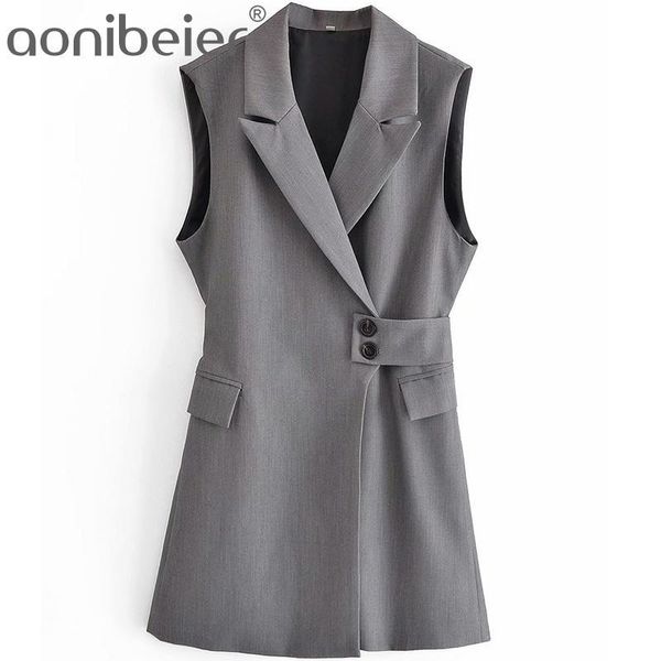 

women's vests aonibeier 2021 summer autumn fashion waistband design two buttons notched collar slim women sleeveless jackets female ves, Black;white