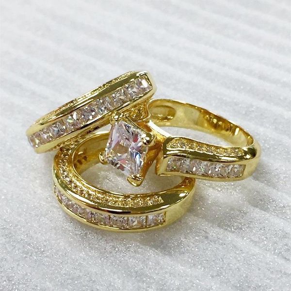 

cluster rings wedding ring gift for lover sweet romantic golden three-layer zircon women's jewelry accessories, Golden;silver