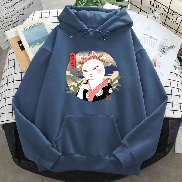 

catana japane cat print men's sweatshirt maiko, cartoon hoodie, long sve sweatshirt, retro hip-hop long sve sweatshirt, Black