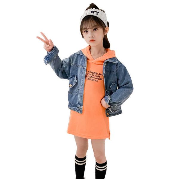 

clothes for girls long dress + jacket costume casual style spring autumn tracksuits children 210528, White