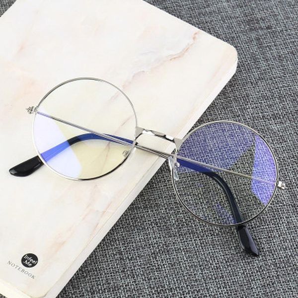 

sunglasses round metal frame blue light glasses vintage personality college eye protection blocking, White;black