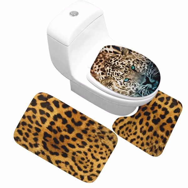 

bath mats 3pcs/set tiger leopard pattern anti-silp mat flannel rug lid toilet cover carpet bathroom set tapis salle de bain drop ship