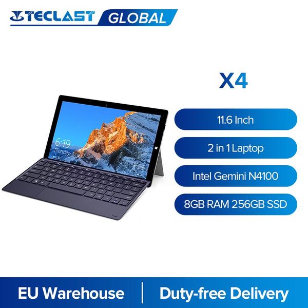 

teclast x4 2 in 1 tablet pc 11.6" ips 1920x1080 windows 10 intel gemini lake n4100 8gb ram 256gb ssd uhd gpu dual wi-fi type-c