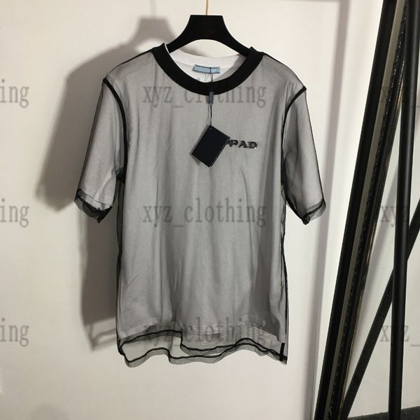 

high-end summer brand t shirts mesh stitching fake two pieces t-shirts gradient smudged presbyopia logo print casual short sleeve t-shirt de, White;black