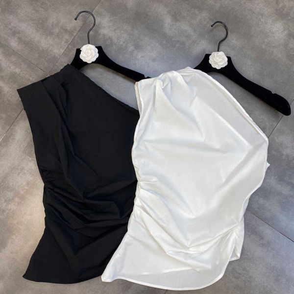 

faop sleevelss one shoulder skew collar slim tank crop fashion gb661 210709, White