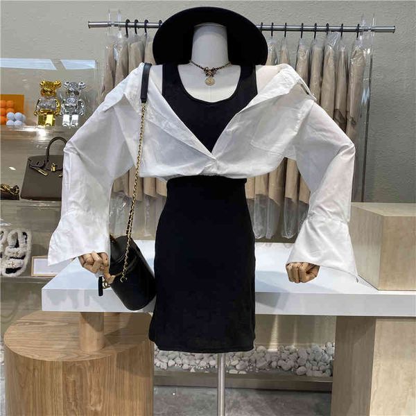 

niche 2021 amendment two design sleeve vest butt wrap dress, Black;gray