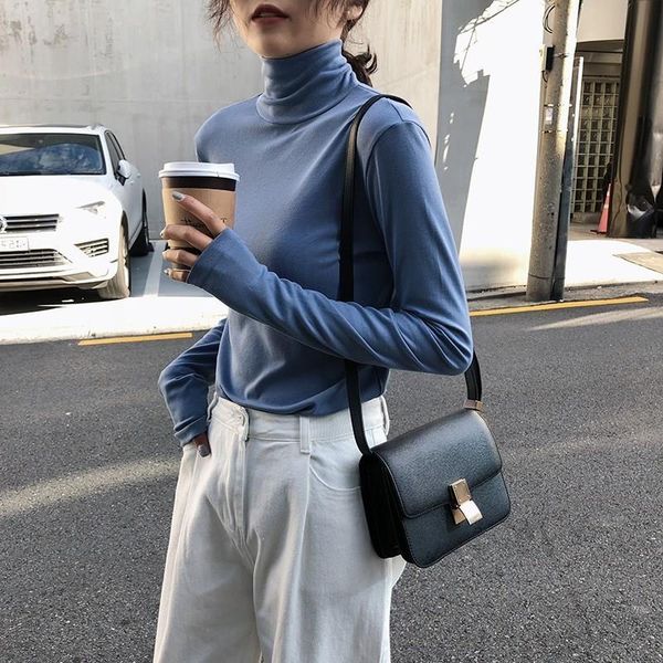 

turtleneck bottoming autumn and women t shirts winter solid color long sleeve slim slimming all match thin top, White