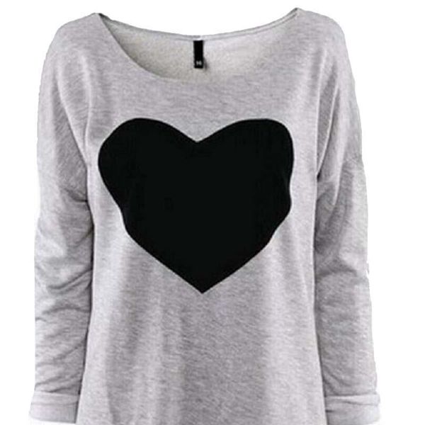 

women's t-shirt cuhakci long sleeve love print heart gray women female plus sizes tee autumn clothing, White