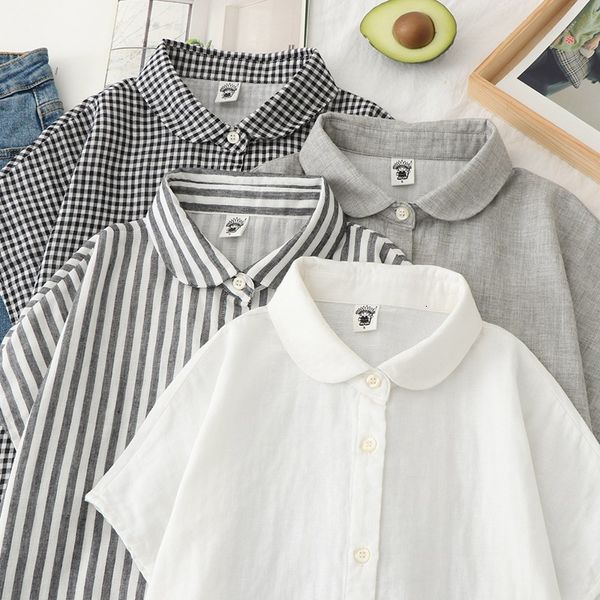 

t-shirt t-shirt mori summer double layer cotton yarn shirt short sleeve loose korean literature and art women's top, White
