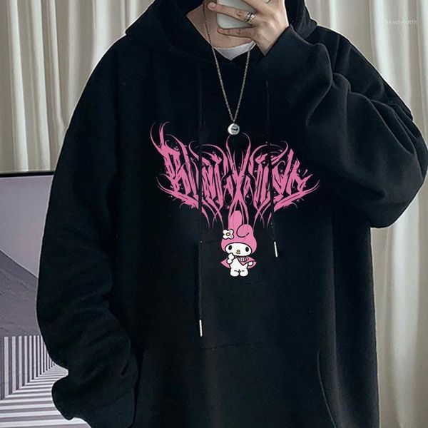 

women's hoodies & sweatshirts men' melody hoodie kawaii trend men/women casual all-match personality pullover oversized harajuku k, Black