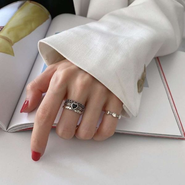 

worn out thai women's 925 pure silver love ring design, Black