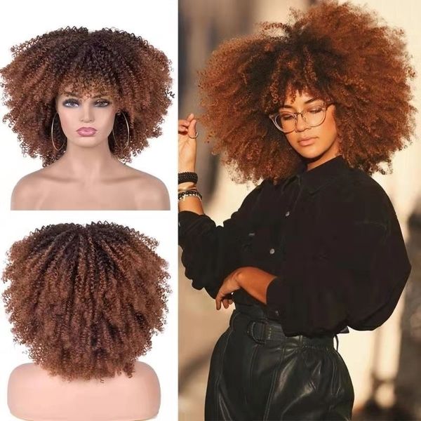 

explosive head female wig short wig small curly rose net chemical fiber headgear, Black