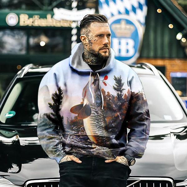 

men's hoodies & sweatshirts autumn hoodie animal fish 3d print fisherman hip hop harajuku street comfortable loose clothing, Black