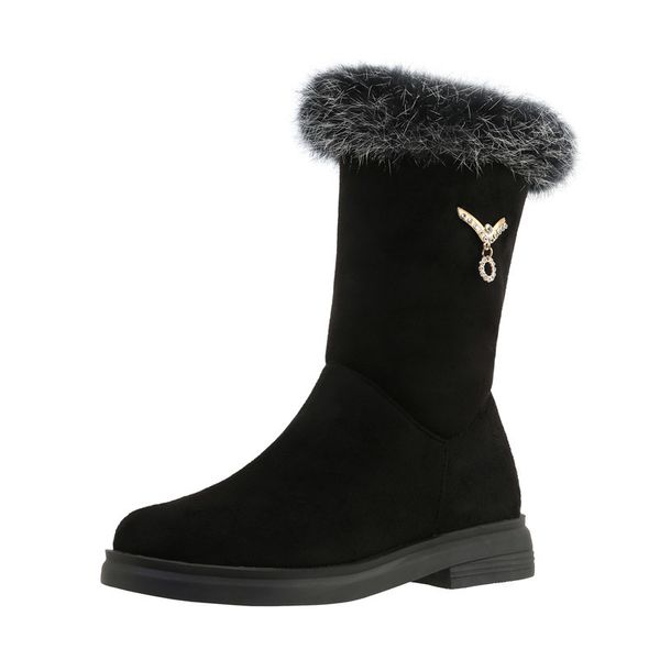 

asumer large 34-46 winter shoes women's boots round toe zip metal decoration snowboots with black woman heels