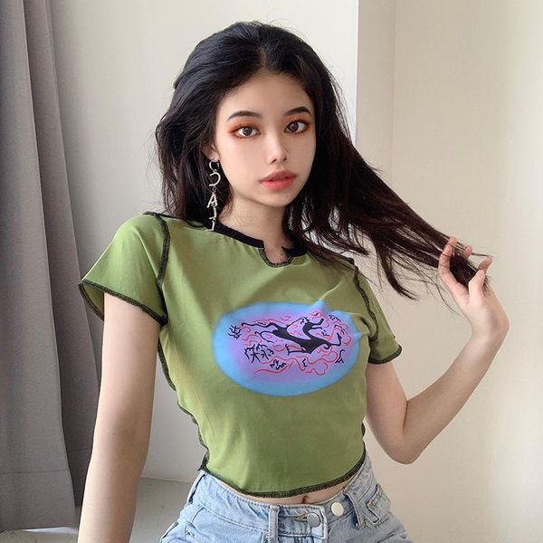 

women's t-shirt retro summer green women'st shirt slim cotton the bright line decoration short sleeve fashion 2021 women teelys2, White