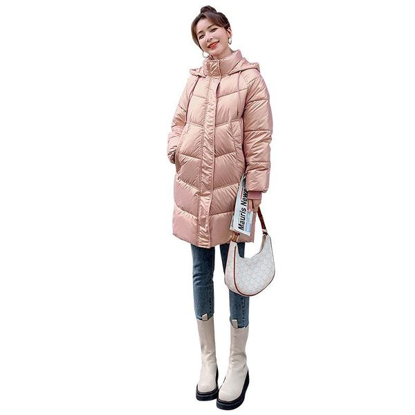 

women's down & parkas women winter hooded big pocket rib cuff glossy long coat puffer jacket cotton padded outwear overcoat, Black