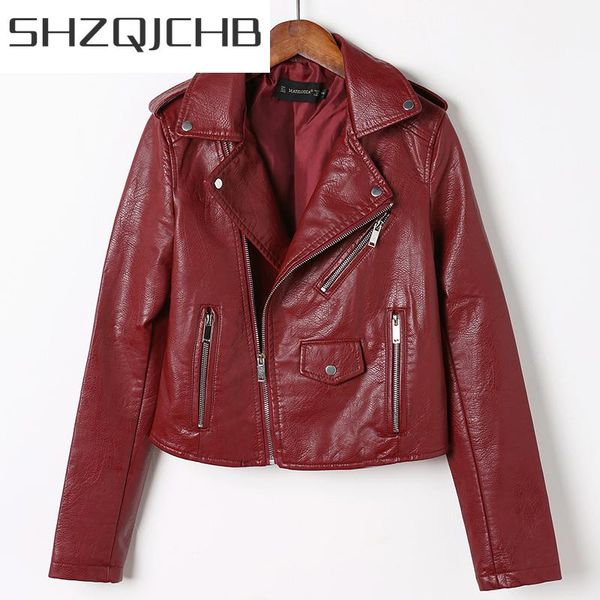 

women's leather & faux shzq autumn short soft jacket women fashion zipper motorcycle pu ladies basic street coat 2021, Black