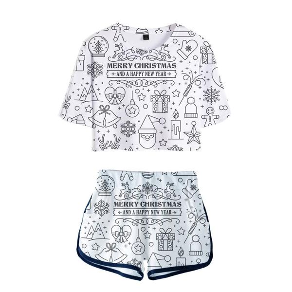 

men's t-shirts fashion merry christmas 3d girls dew navel two piece set women short sleeve crop t-shirts+shorts tracksuit, White;black