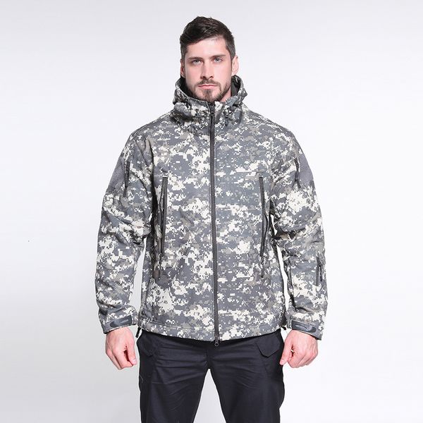 

jacket windcheater shark soft shell outdoor assault windproof, waterproof and warm thickened camouflage hooded mountaineering, Black;brown