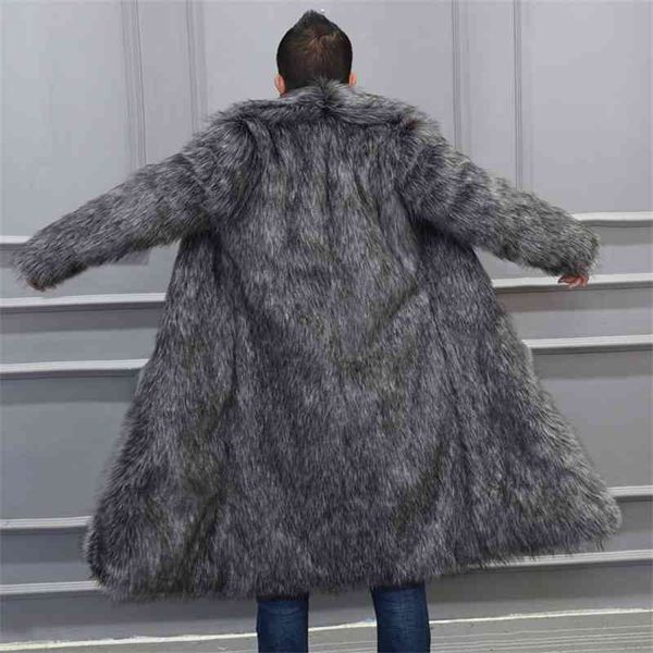 

men's fur & faux men winter autumn long section man-made jakcet chaqueta cuero hombre large size warm dark grey casual fake outwea, Black