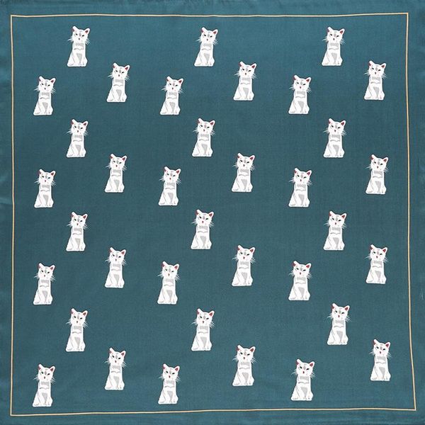 

scarves silk scarf women 60cm square wraps squatting kitten print neckerchief female foulard stain hijab 5 color, Blue;gray