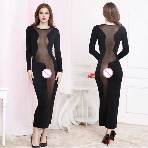 

goyhozmi lingerie exotic dresses perspective stitching long-sleeved dress women underwears intimates full slips