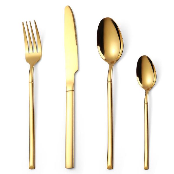 Conjuntos de utensílios de jantar 4pcs talheres de colher de ouro