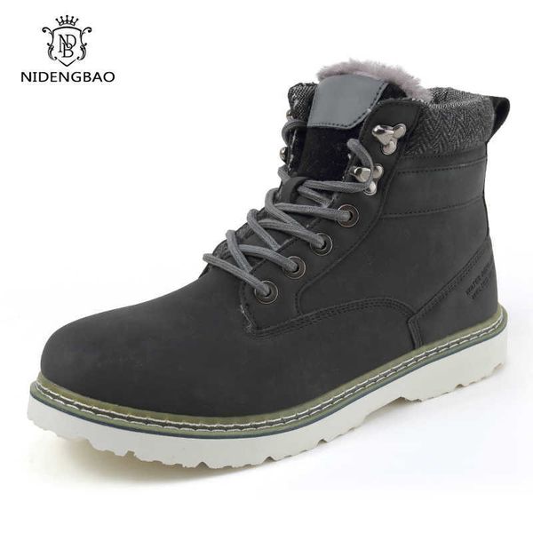 

leather men boots winter with fur super warm snow boots men winter work casual shoes sneakers high rubber ankle boots 210619, Black