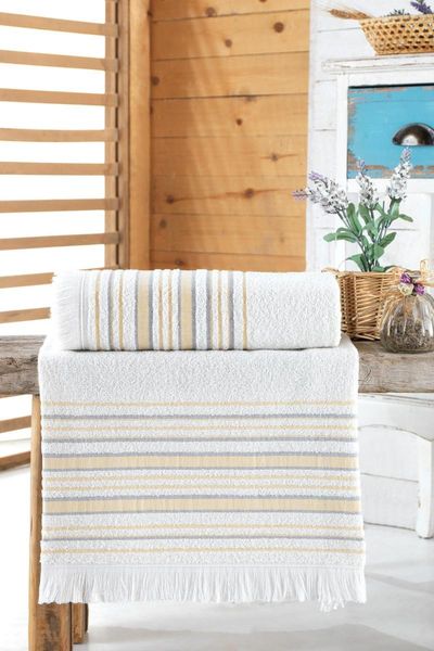 

towel turkish %100 cotton yellow jacquard fringed 2-piece bath set