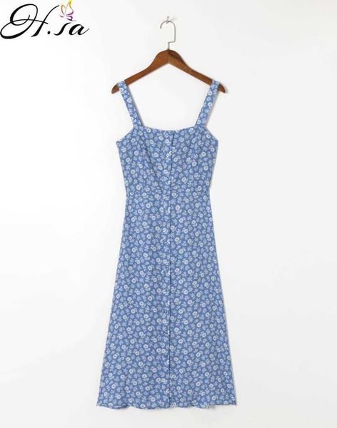 

hsa european and american summer wind women's blue print long strap dress 286 210716, Black;gray