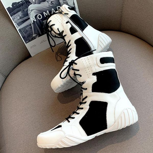 

boots white black casual ankle lace up flat heel knight women's winter motorcycle