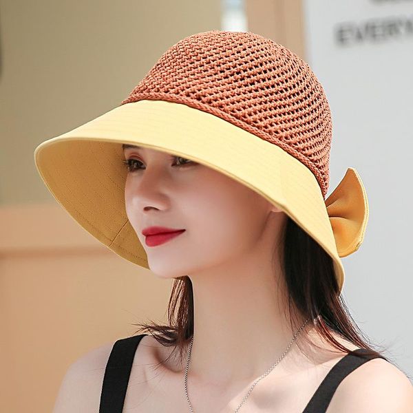 

wide brim hats summer bowknot bucket hat roll up beach sun upf 50+ foldable cap mesh fisherman's outdoor visor, Blue;gray