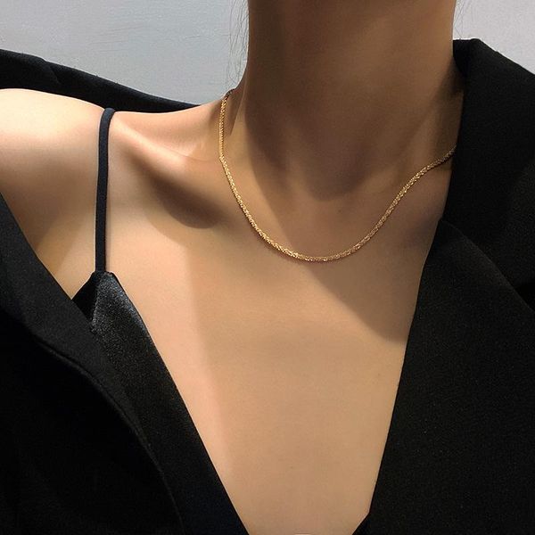 

chains bare chain plain ring necklace female 2021 light luxury niche design sense simple clavicle, Silver