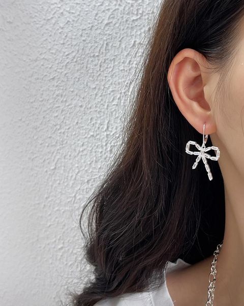 

hoop & huggie only 1pc cute 100% authentic 925 sterling silver bowknot earrings jewelry c-c793, Golden;silver