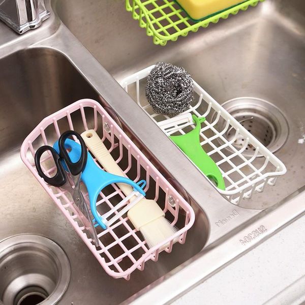 

kitchen storage & organization plastic sink shelf sponge holder rack drain basket with double suction cups for home bathroom xobw