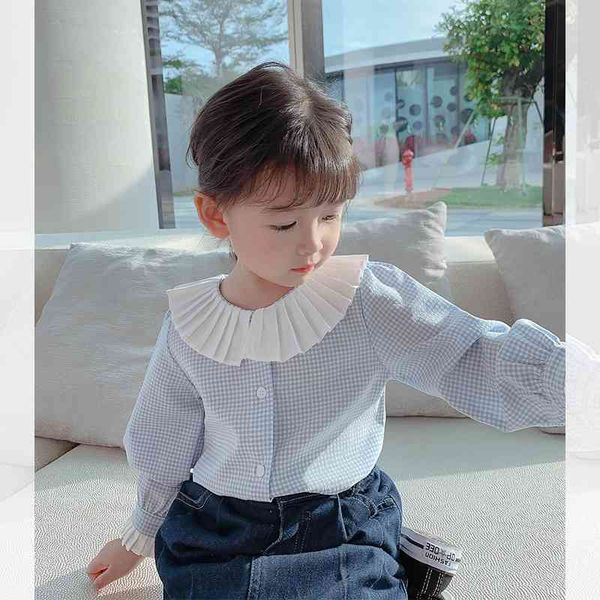 

2021 spring new girl's fresh children's foreign style plaid shirt, Blue;red