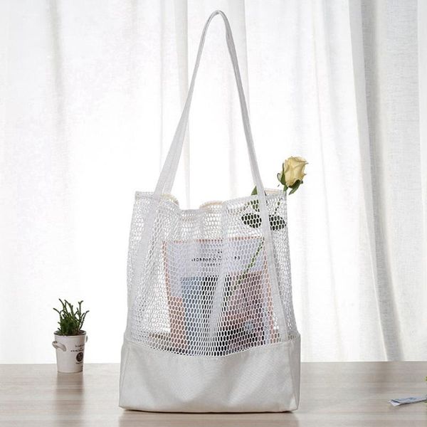 

reusable shopping bags grocery high capacity breathable hollow nylon mesh tote bag beach portable travel storage