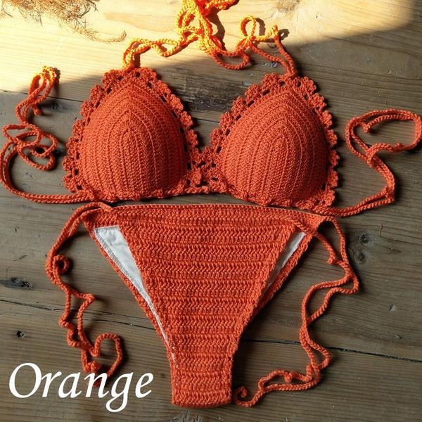 

women's swimwear beach handmade crochet bikini sets padded push up swimsuit bathing suit, White;black