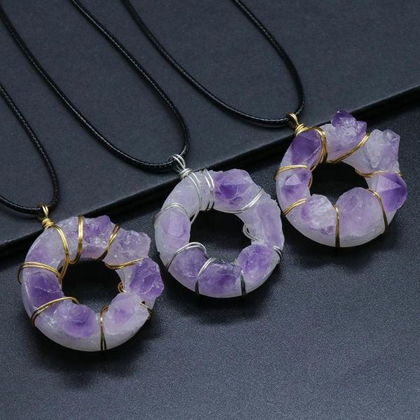 

pendant necklaces natural agates stone necklace big hole amethysts for jewerly party gift 35mm length 45cm, Silver