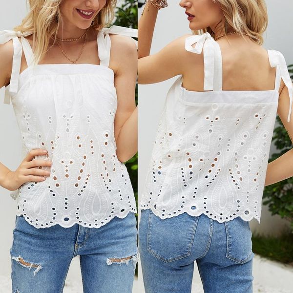 

women's tanks & camis sling hollow solid color vest white